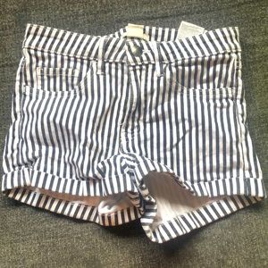 White and dark blue striped shorts